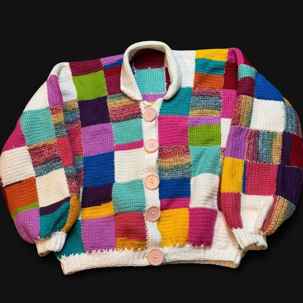 Vintage handmade cottage core patchwork crochet cardigan S/M